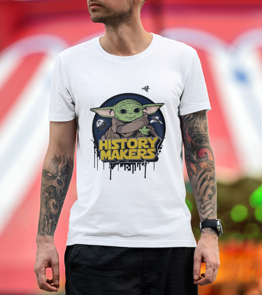 Baby Yoda History Makers Bold Text Starry T-Shirt