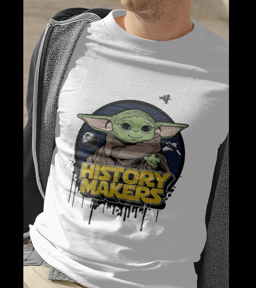 Baby Yoda History Makers Bold Text Starry T-Shirt