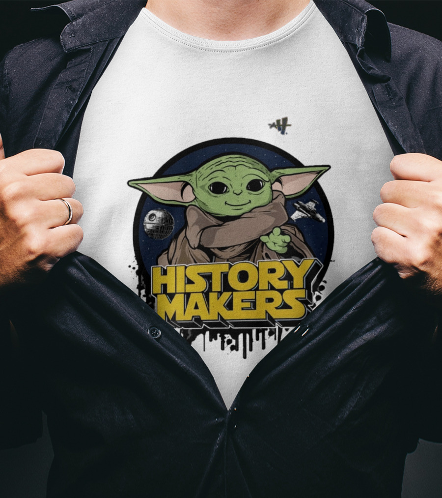 Baby Yoda History Makers Bold Text Starry T-Shirt
