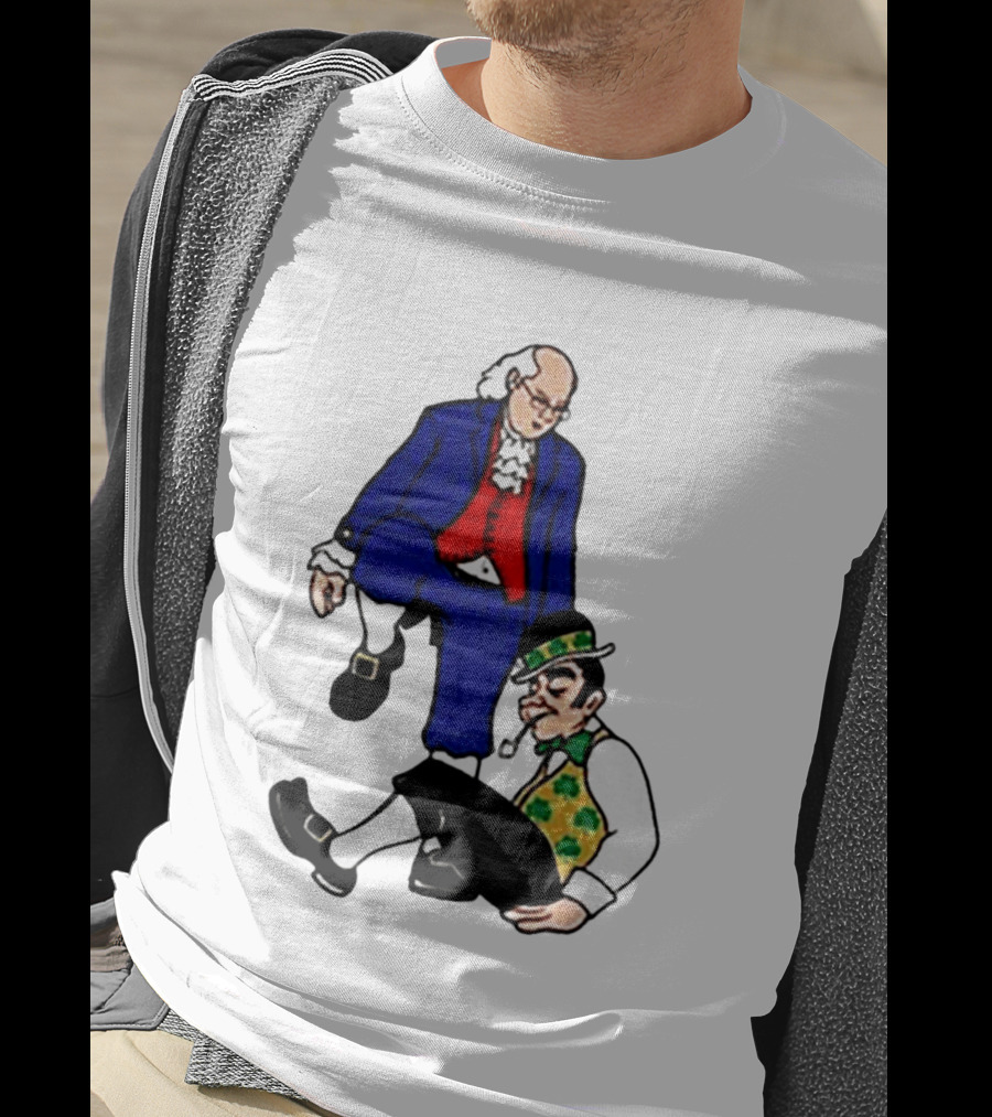 Ben Franklin Stepover Cartoon Colonial Vs Leprechaun T-Shirt