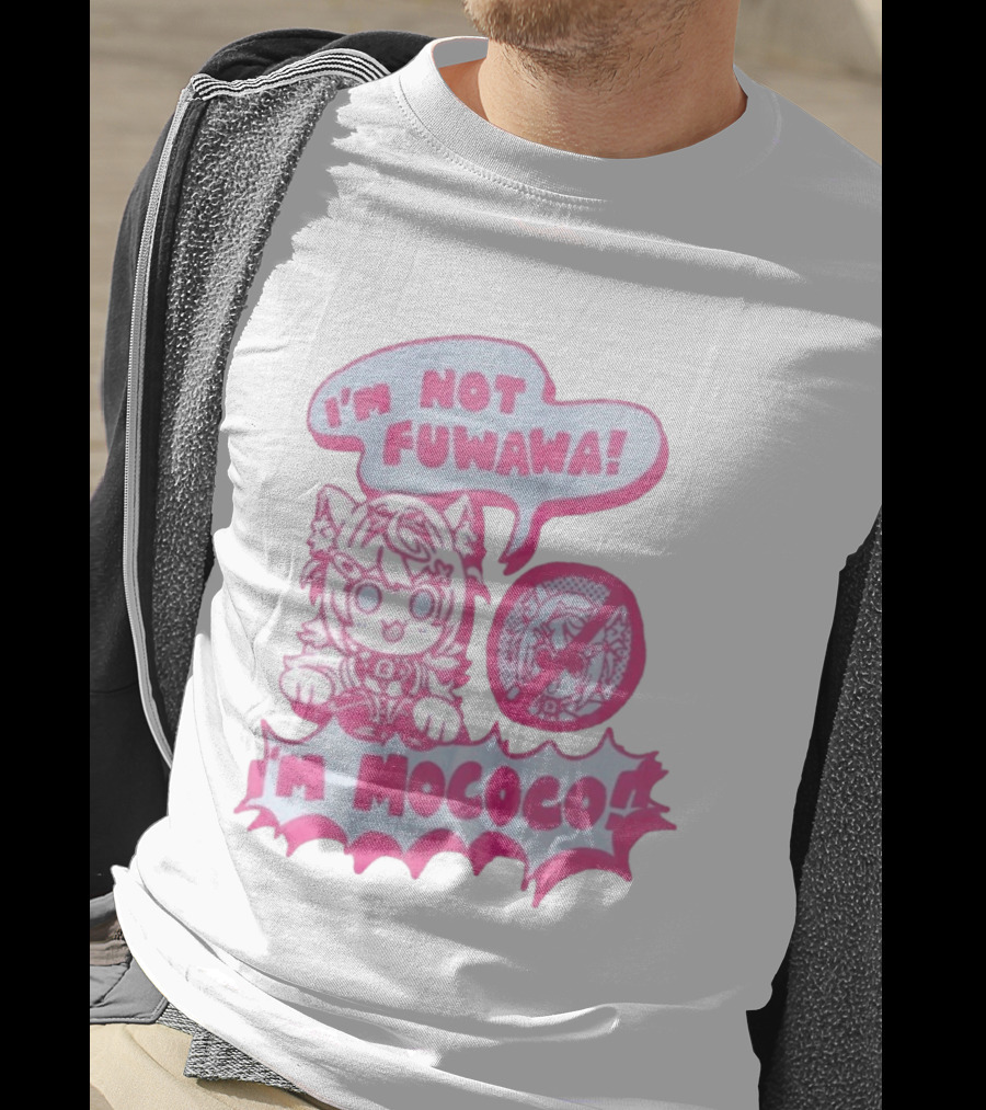 I'm Not Fuwawa I'm Mococo Anime Character Expression Pink And White Speech Bubbles T-Shirt