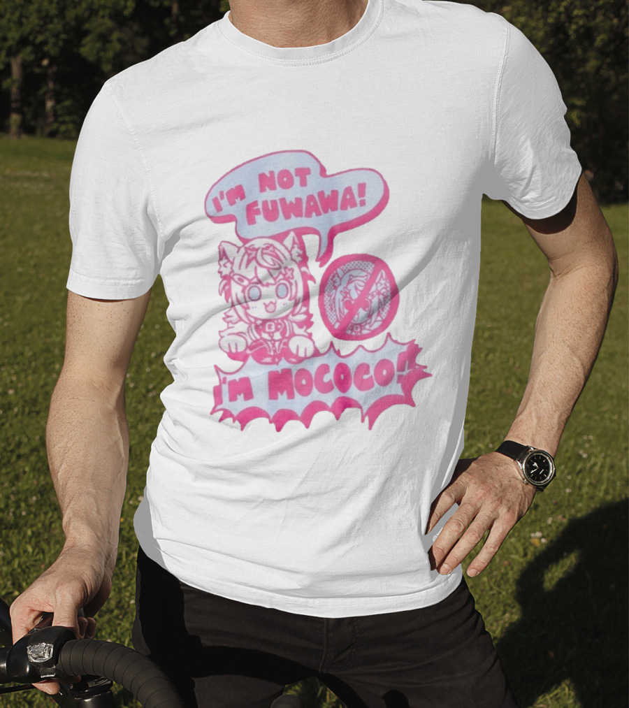 I'm Not Fuwawa I'm Mococo Anime Character Expression Pink And White Speech Bubbles T-Shirt
