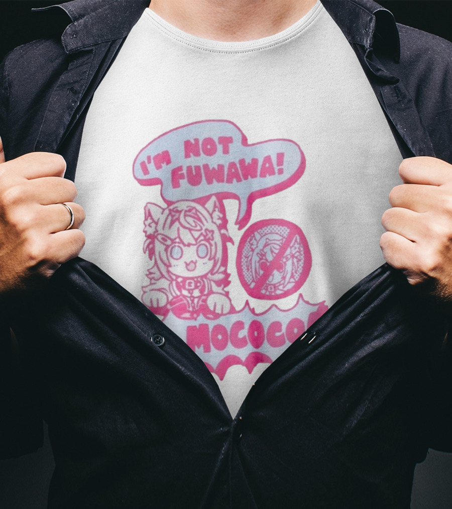I'm Not Fuwawa I'm Mococo Anime Character Expression Pink And White Speech Bubbles T-Shirt