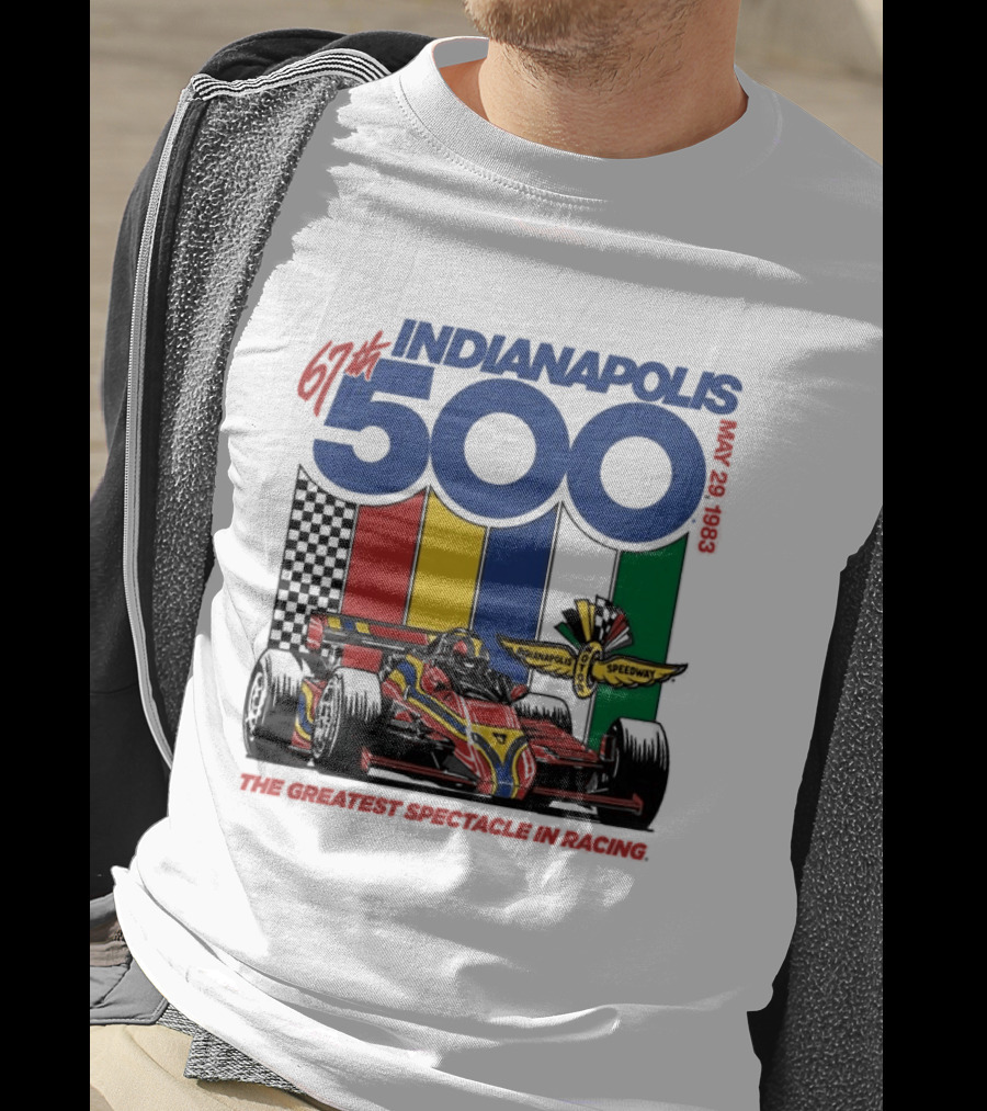 1983 Indianapolis 500 Racing Car With Speedway Wings And American Flag T-Shirt