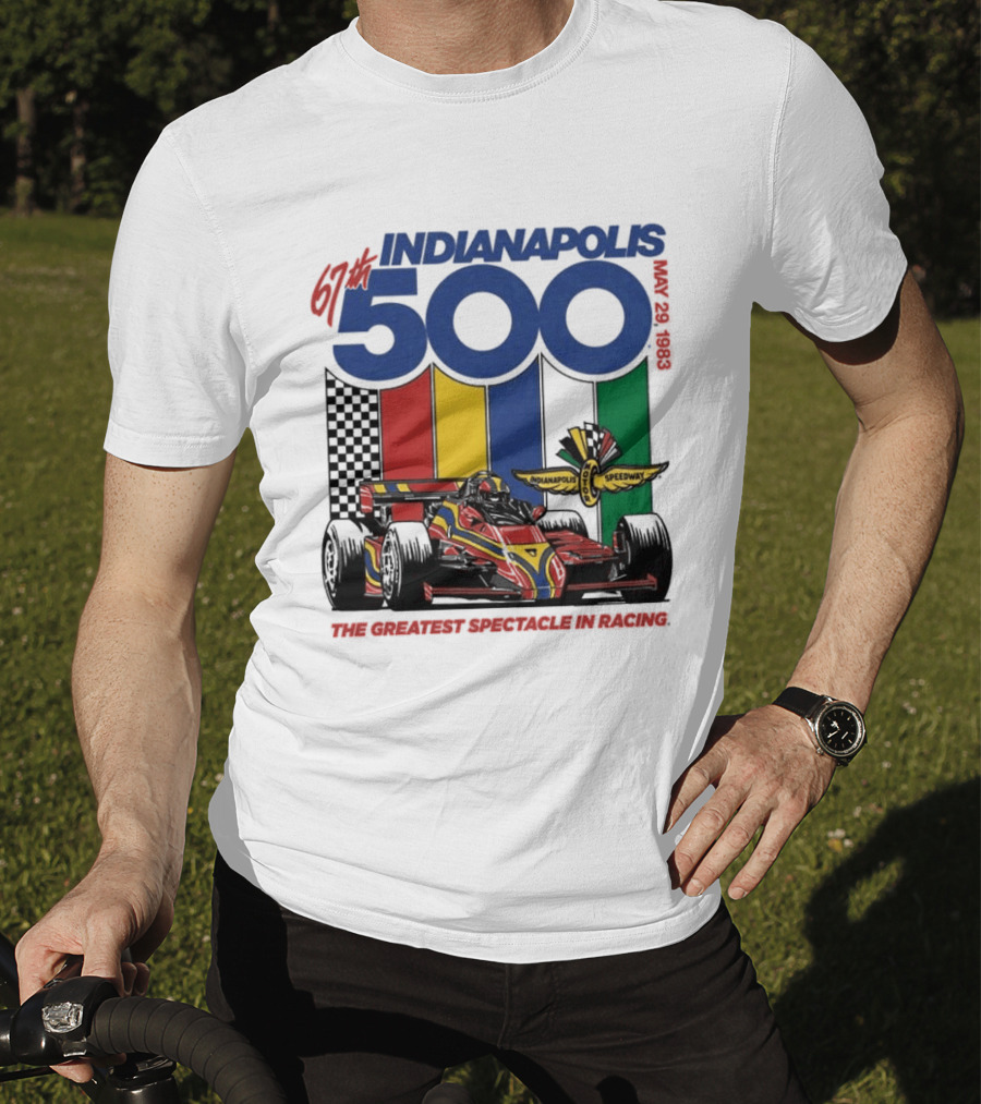 1983 Indianapolis 500 Racing Car With Speedway Wings And American Flag T-Shirt