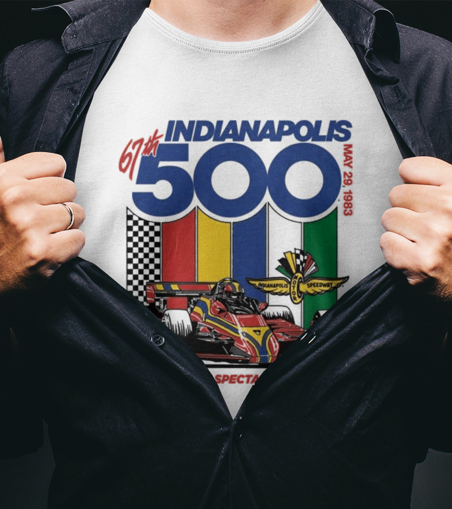 1983 Indianapolis 500 Racing Car With Speedway Wings And American Flag T-Shirt