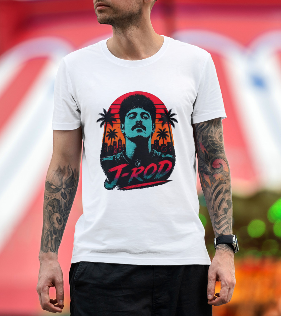 J Rod Retro Sunset Vibes With NFL And Palm Trees T-Shirt