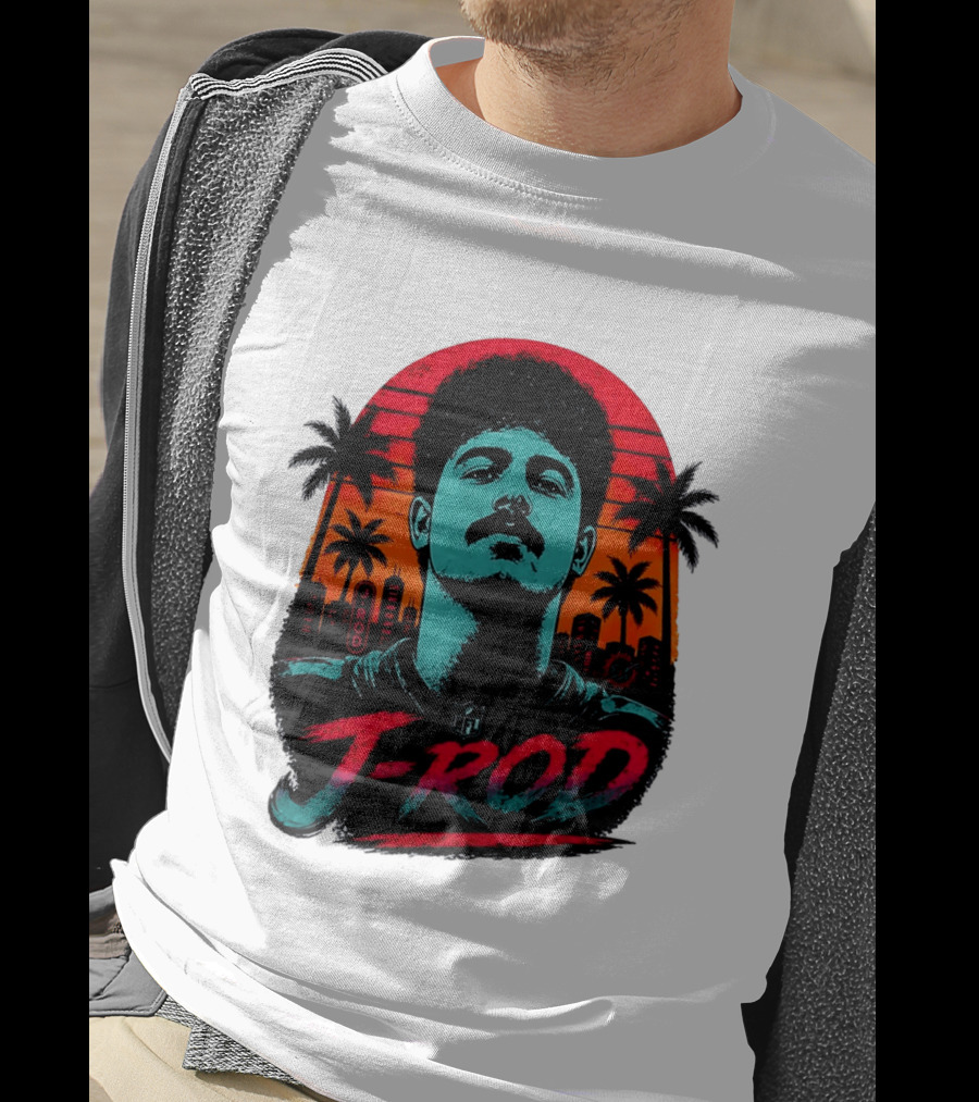 J Rod Retro Sunset Vibes With NFL And Palm Trees T-Shirt