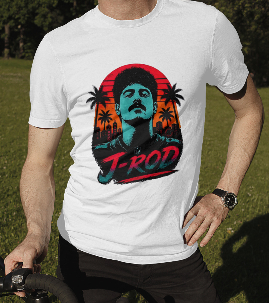 J Rod Retro Sunset Vibes With NFL And Palm Trees T-Shirt