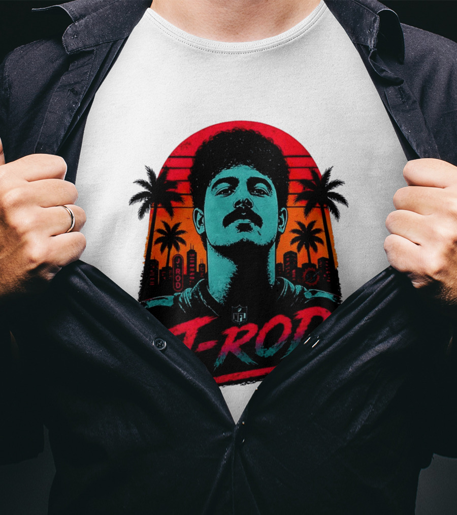 J Rod Retro Sunset Vibes With NFL And Palm Trees T-Shirt