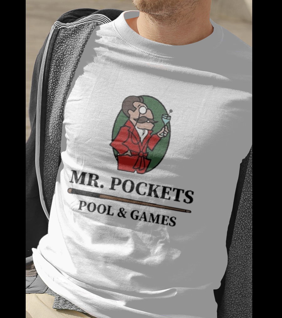 Mr. Pockets Pool And Games Iconic Gentleman With Martini And Cue T-Shirt