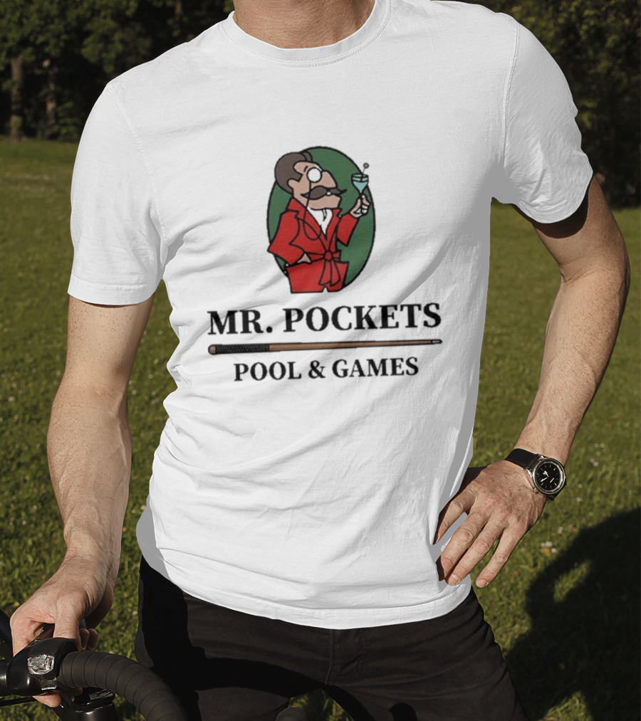 Mr. Pockets Pool And Games Iconic Gentleman With Martini And Cue T-Shirt
