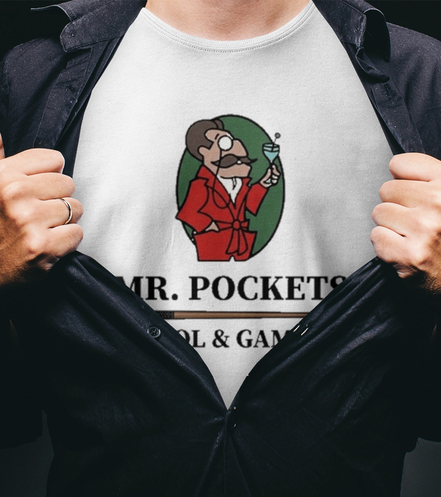 Mr. Pockets Pool And Games Iconic Gentleman With Martini And Cue T-Shirt