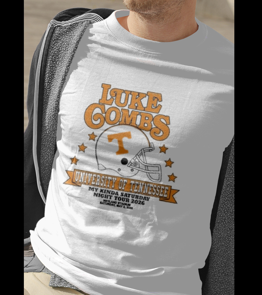 Luke Combs Neyland 05.02.2026 University Of Tennessee Football Helmet Stars Orange T-Shirt
