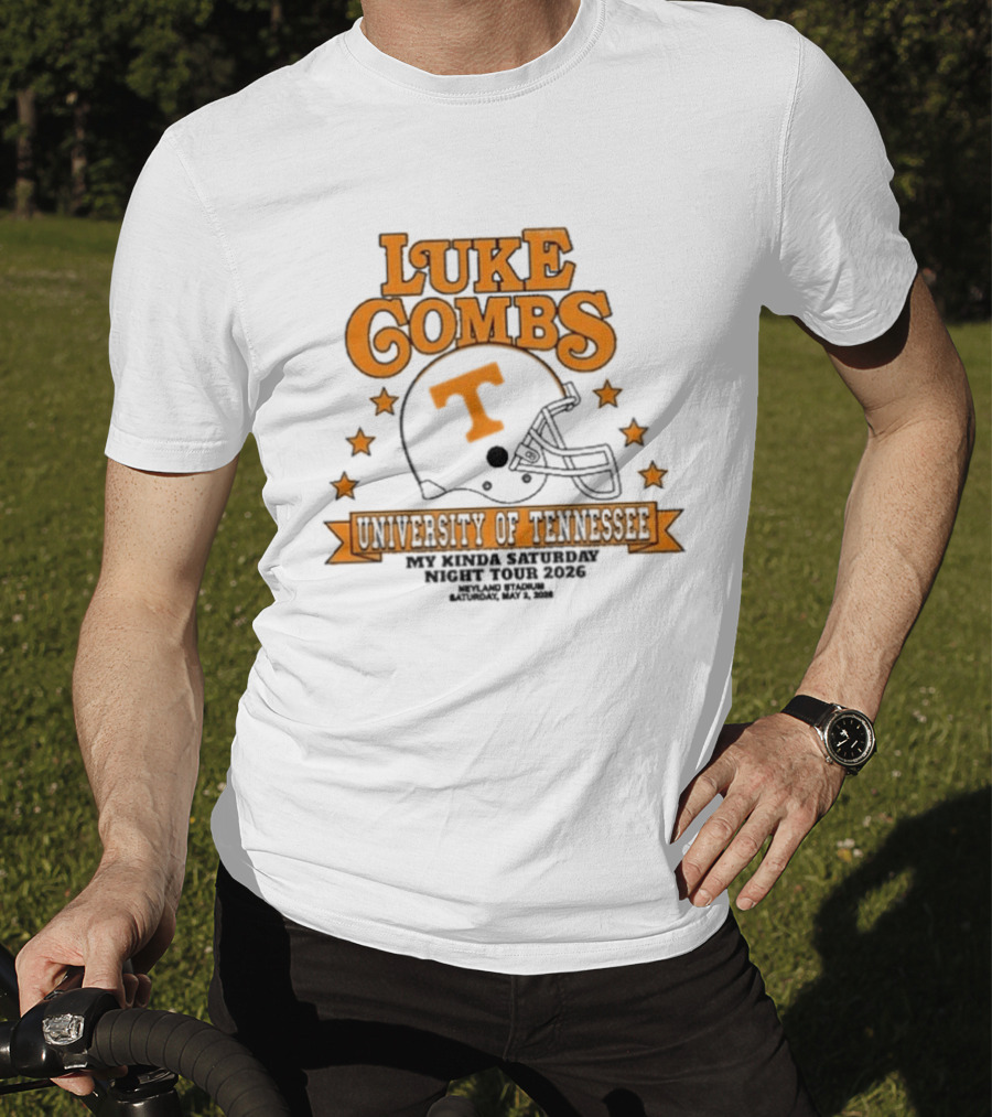 Luke Combs Neyland 05.02.2026 University Of Tennessee Football Helmet Stars Orange T-Shirt