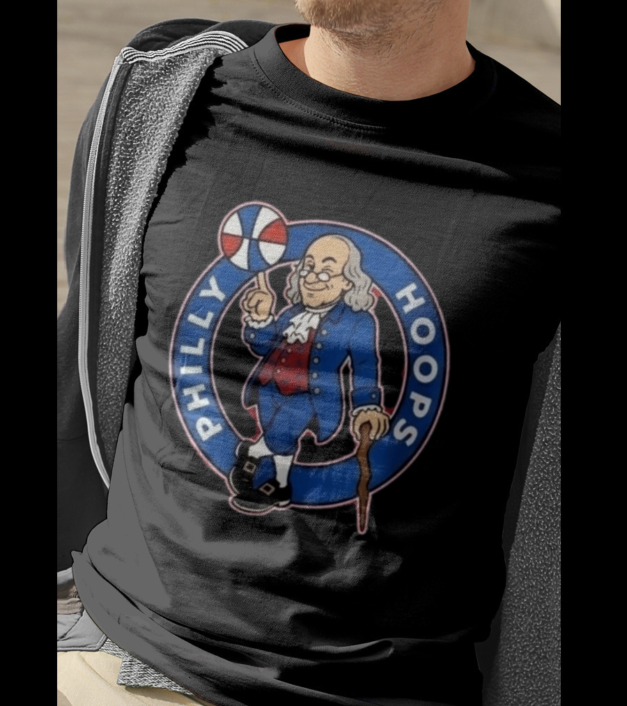 Ben Franklin Philly Hoops Basketball Icon With Dribbling Ball T-Shirt