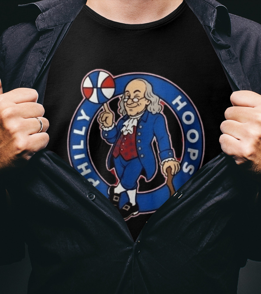 Ben Franklin Philly Hoops Basketball Icon With Dribbling Ball T-Shirt