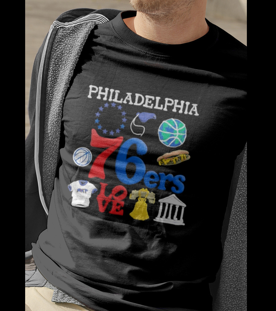 Philadelphia 76ers Claymation Icons Hot Dog Liberty Bell Basketball LOVE Statue City T-Shirt