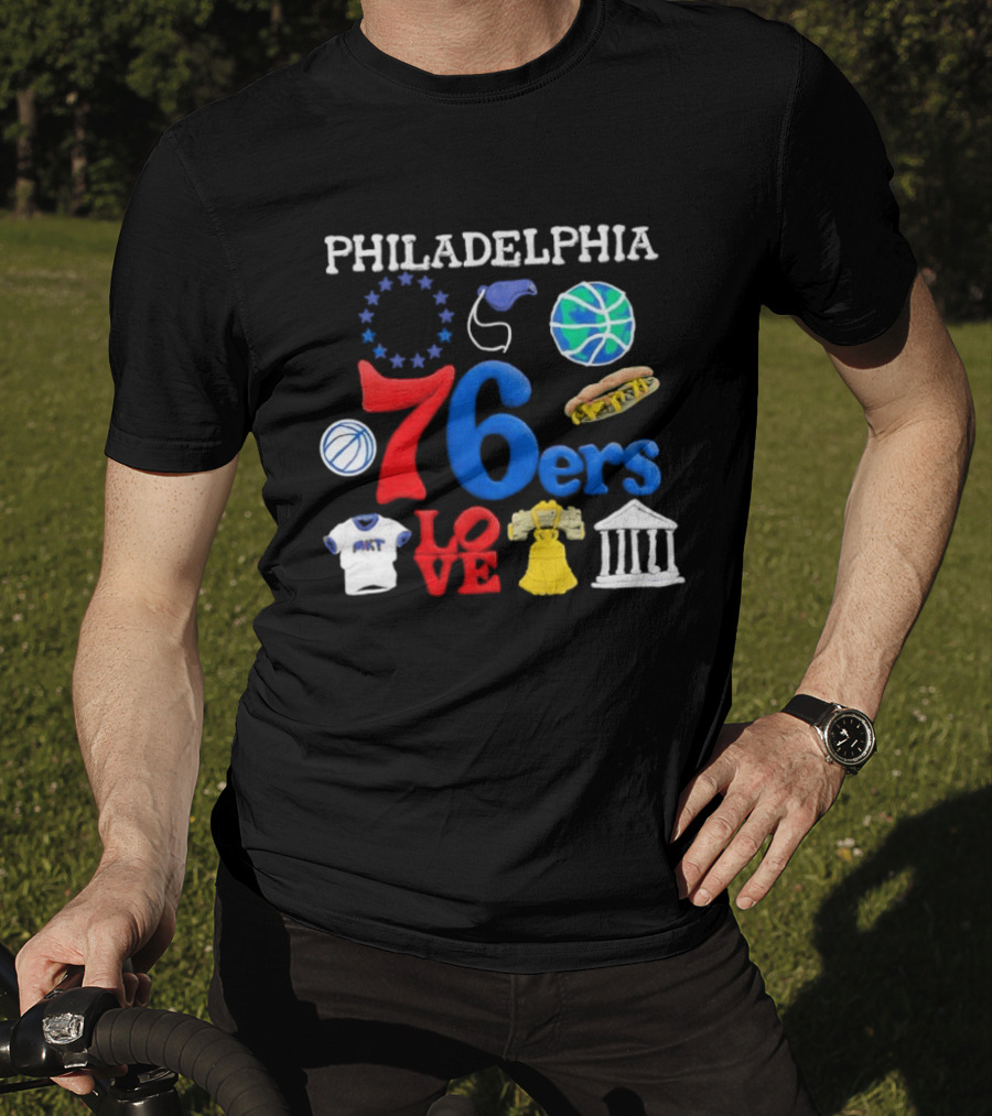 Philadelphia 76ers Claymation Icons Hot Dog Liberty Bell Basketball LOVE Statue City T-Shirt