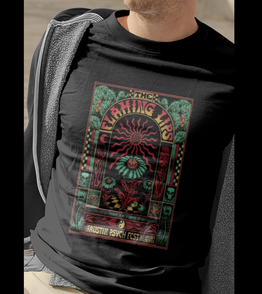The Flaming Lips Austin Psych Fest May 8 2026 Far Out Lounge Psychedelic Art Skull Sunflower Moon T-Shirt