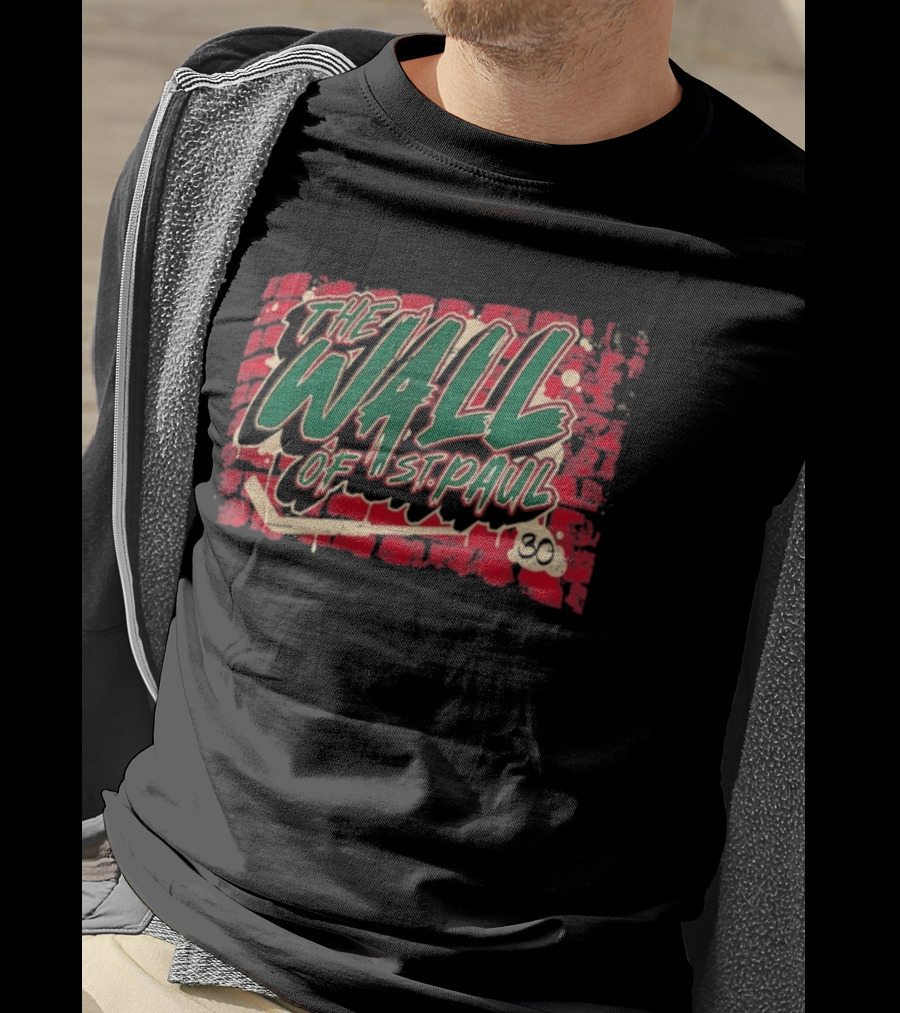 The Wall Of St. Paul Hockey Brick Design Bold Text 30 T-Shirt