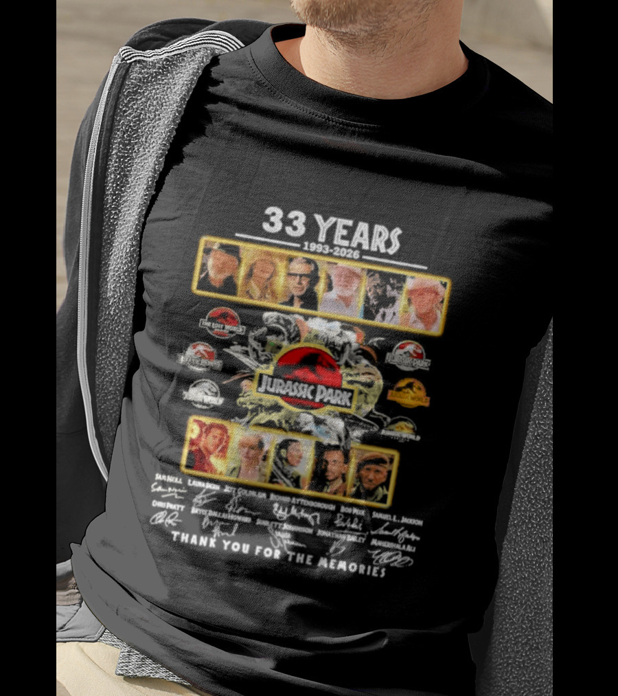 33 Years 1993 2026 Jurassic Park Thank You For The Memories Signatures T-Shirt