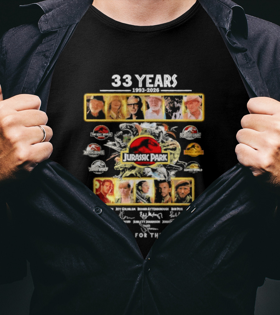 33 Years 1993 2026 Jurassic Park Thank You For The Memories Signatures T-Shirt