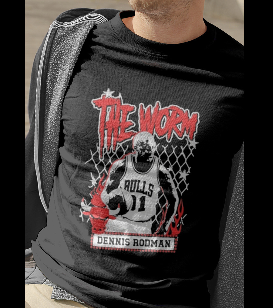 The Worm Dennis Rodman Bulls 91 Mitchell Ness NBA Street Player Chicago T-Shirt