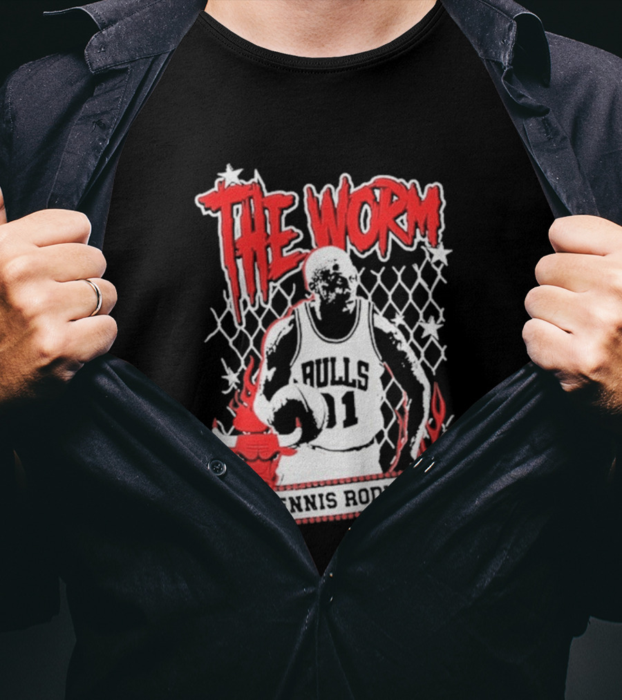 The Worm Dennis Rodman Bulls 91 Mitchell Ness NBA Street Player Chicago T-Shirt
