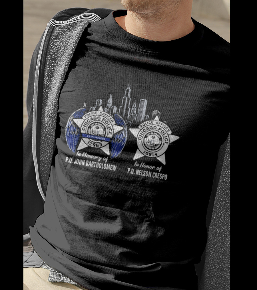 In Memory Of PO John Bartholomew And PO Nelson Crespo Badge Skyline T-Shirt