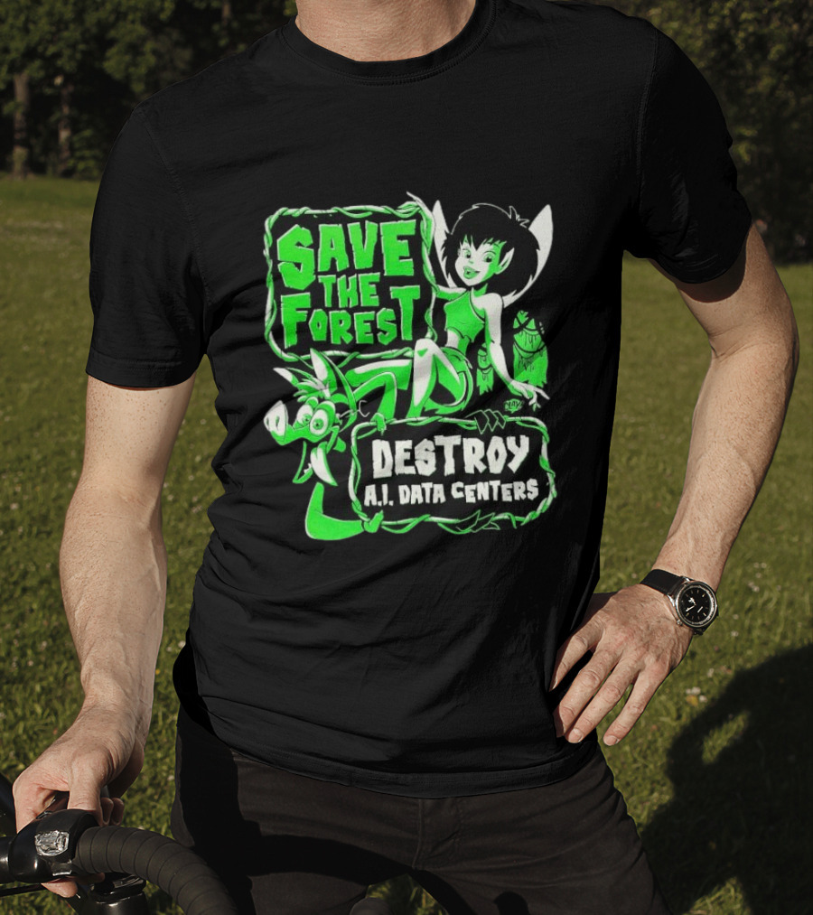 Save The Forest Destroy A.I. Data Centers Cartoon Fairy And Boar T-Shirt