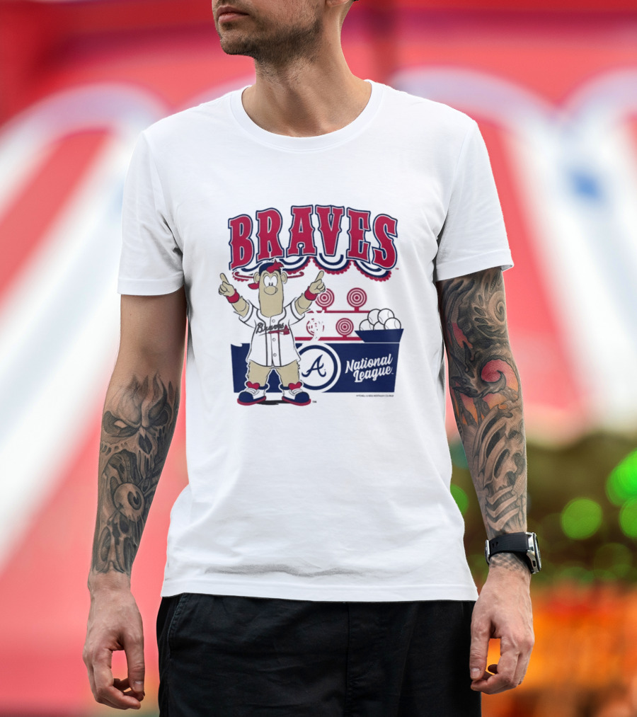 Atlanta Braves Mitchell & Ness Cream Step Back Up Cartoon Character National League T-Shirt