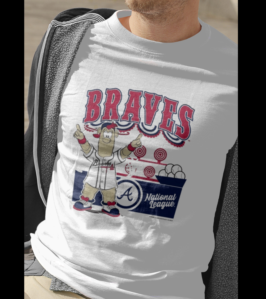 Atlanta Braves Mitchell & Ness Cream Step Back Up Cartoon Character National League T-Shirt