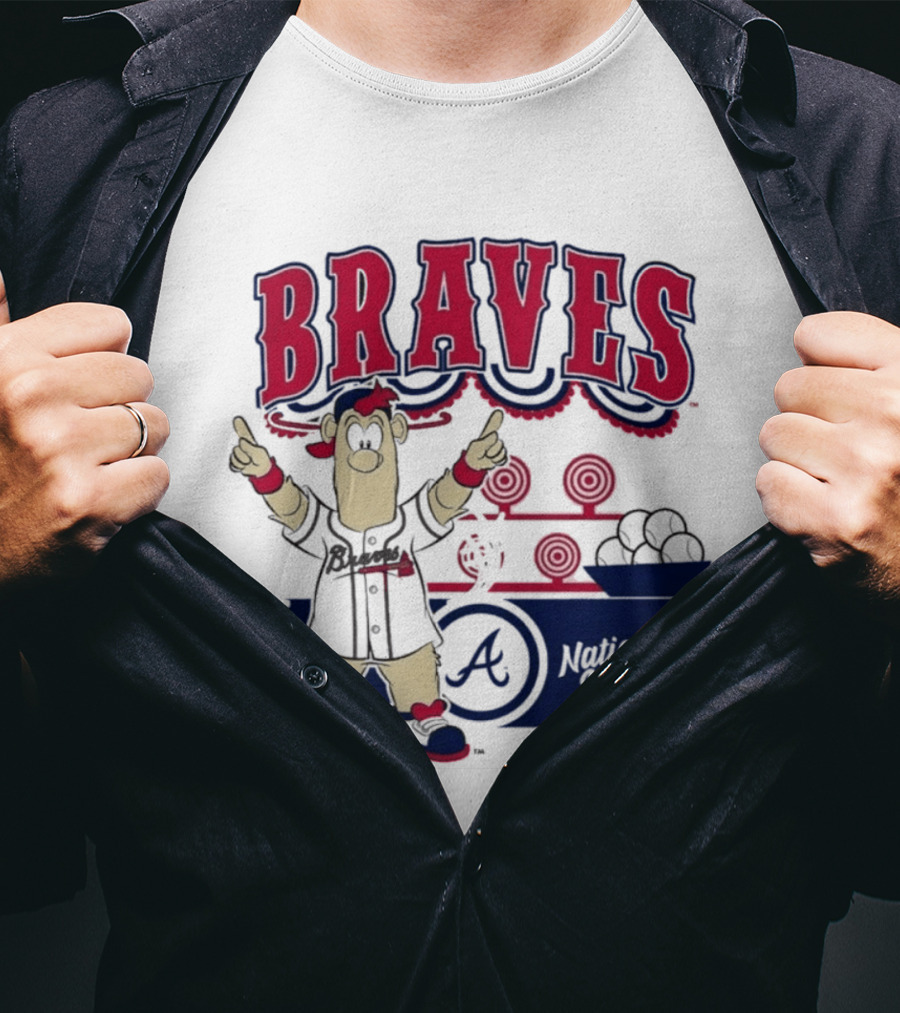 Atlanta Braves Mitchell & Ness Cream Step Back Up Cartoon Character National League T-Shirt