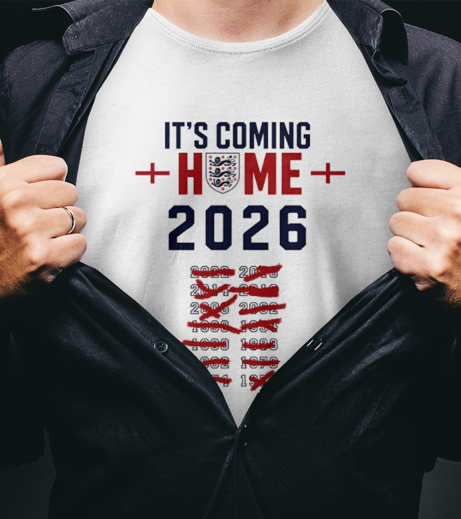England Football It's Coming Home 2026 Soccer Fan Countdown T-Shirt
