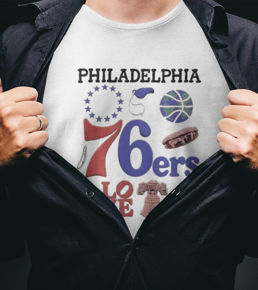 Philadelphia 76ers 76 Liberty Bell Love Basketball T-Shirt