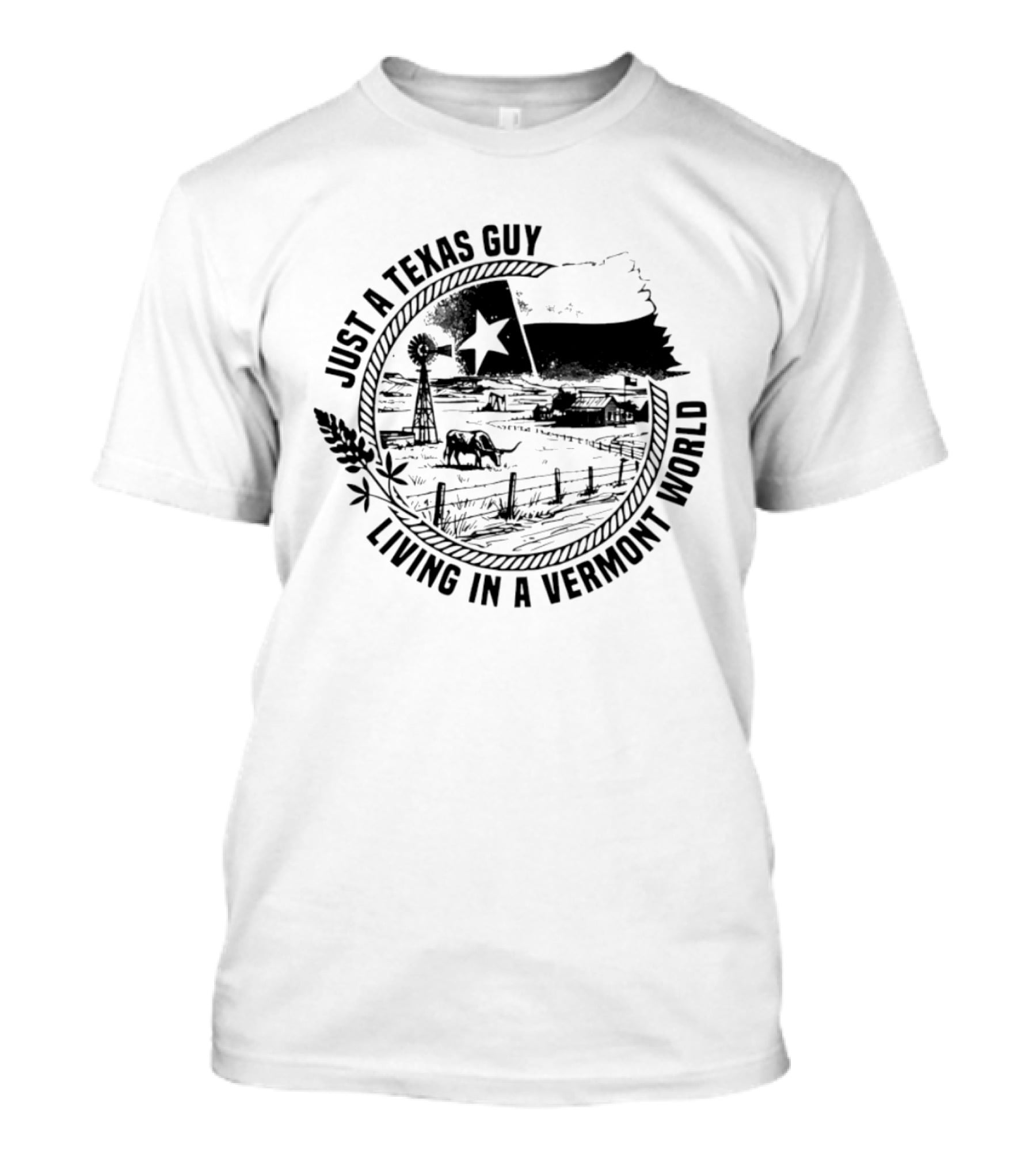 Just A Texas Guy Living In A Vermont World Country Landscape Texas Star Flag T-Shirt