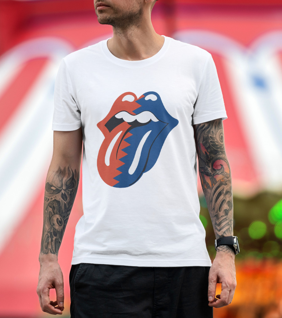 Rolling Stones Big Mouth Tongue Rare Red Blue Contrast T-Shirt
