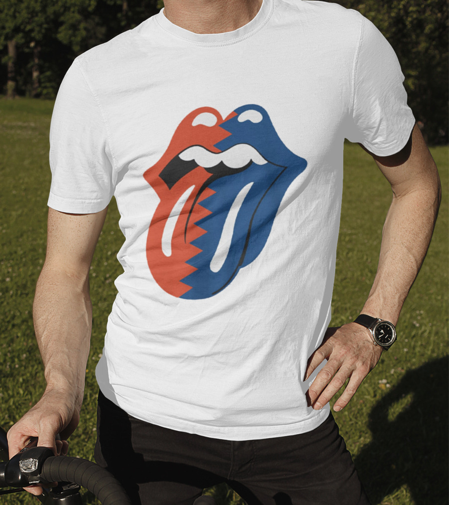 Rolling Stones Big Mouth Tongue Rare Red Blue Contrast T-Shirt