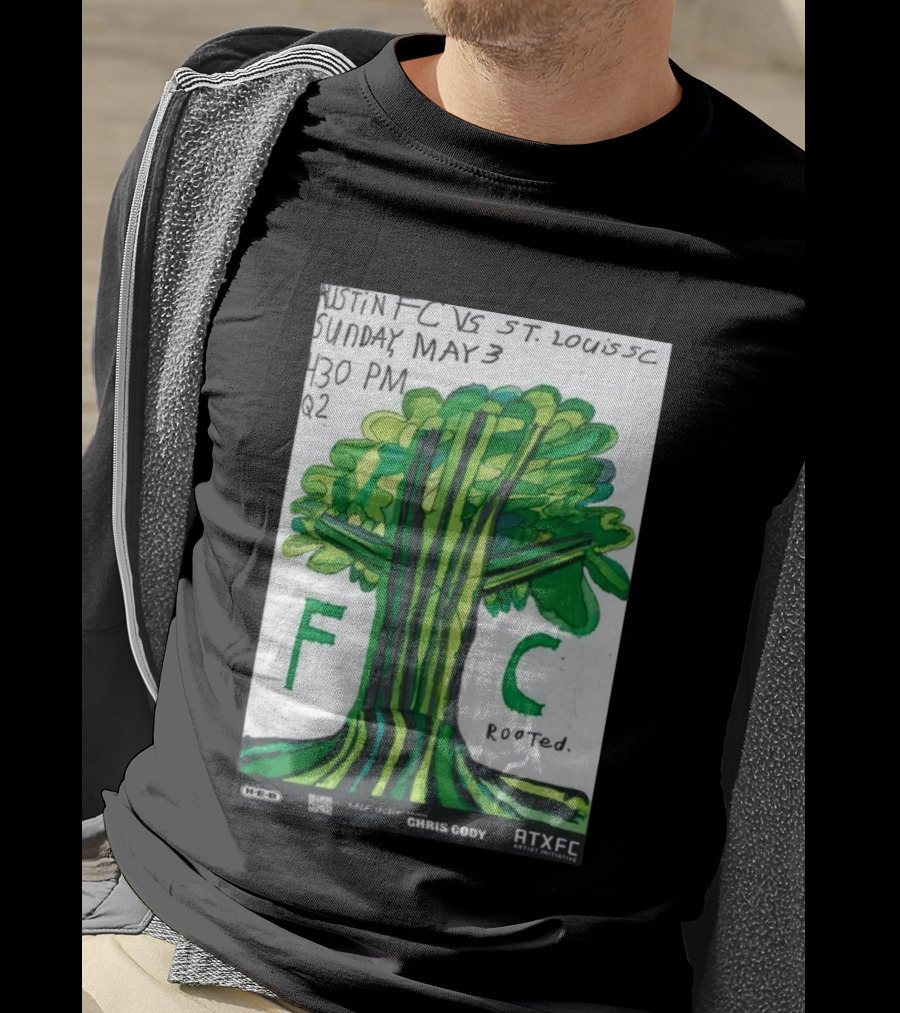 Austin FC Vs ST. Louis SC May 3 4:30 PM Q2 Rooted ATXFC Artist Initiative Chris Cody T-Shirt