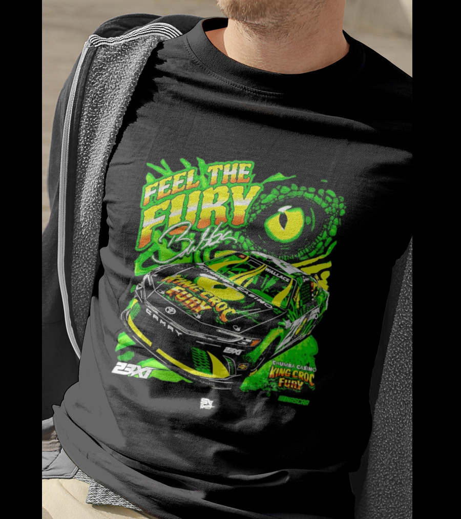 Bubba Wallace Feel The Fury King Croc Chumba Casino Toyota Camry NASCAR 23XI Racing T-Shirt