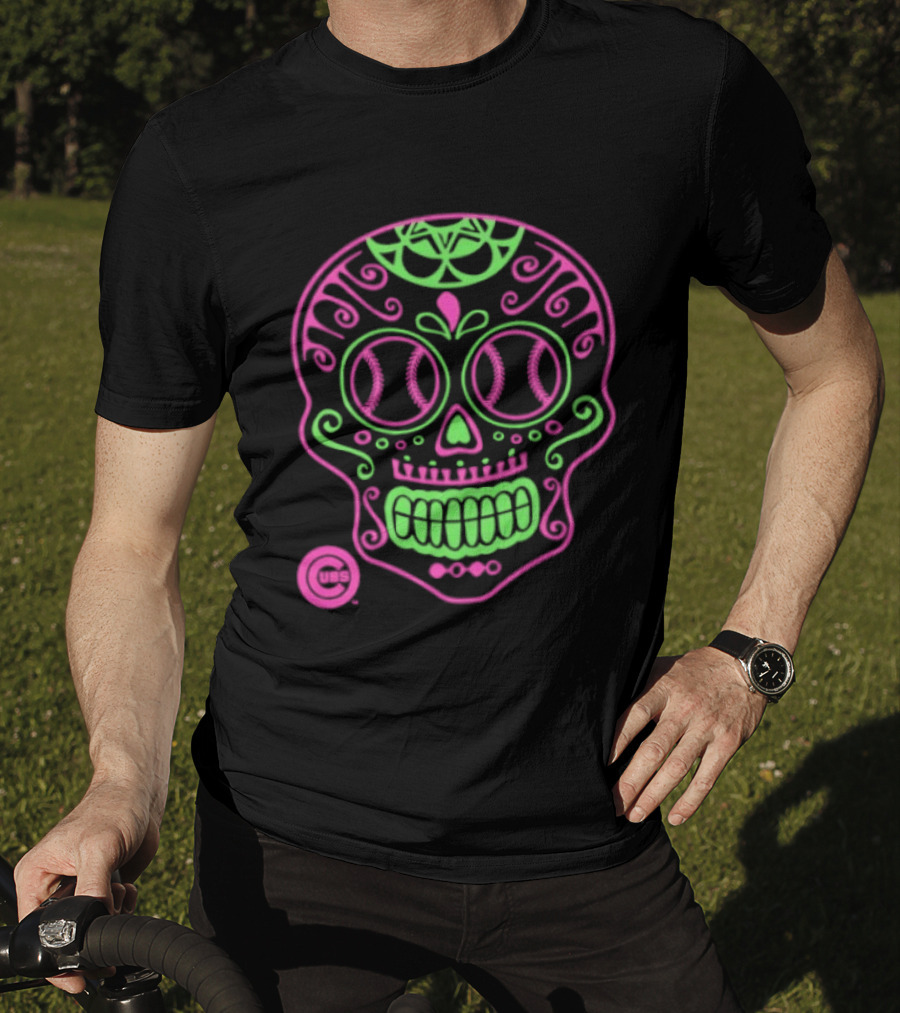 Chicago Cubs Sugar Skull 2026 Pink And Green Baseball T-Shirt