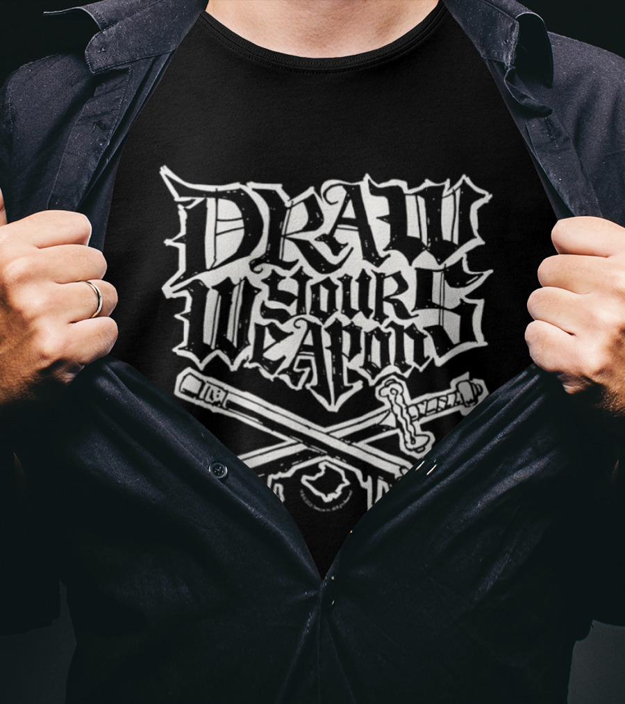 Draw Your Weapons Pen And Sword Crossed Dripping Ink T-Shirt