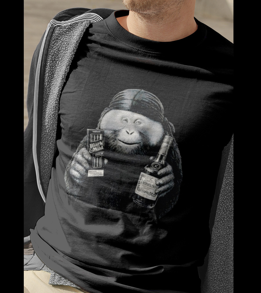 Gorilla Holding Black And Mild With Hennessy Bottle Combination T-Shirt