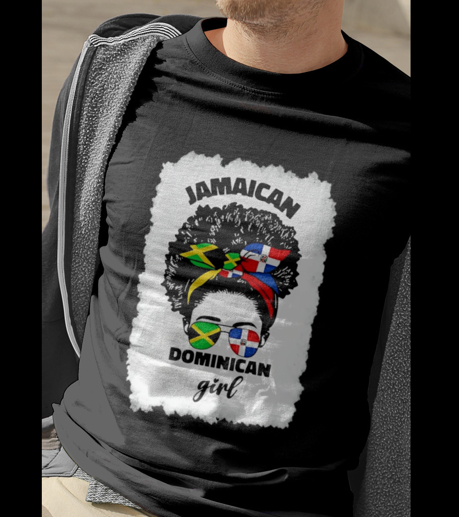 Jamaican Dominican Girl Afro Headwrap Flag Sunglasses T-Shirt
