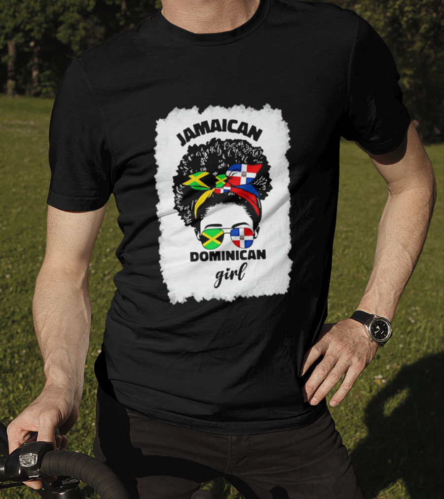 Jamaican Dominican Girl Afro Headwrap Flag Sunglasses T-Shirt