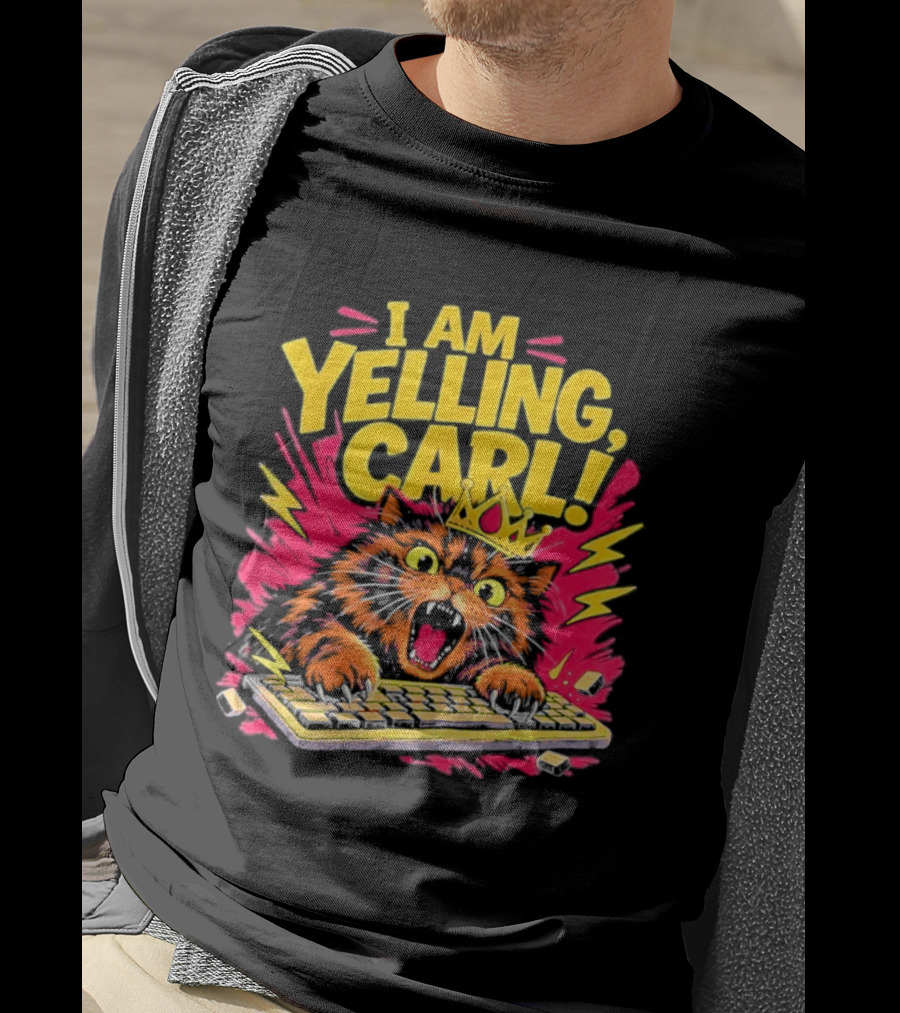 I Am Yelling Carl Cat Keyboard Meme With Donut Crown T-Shirt