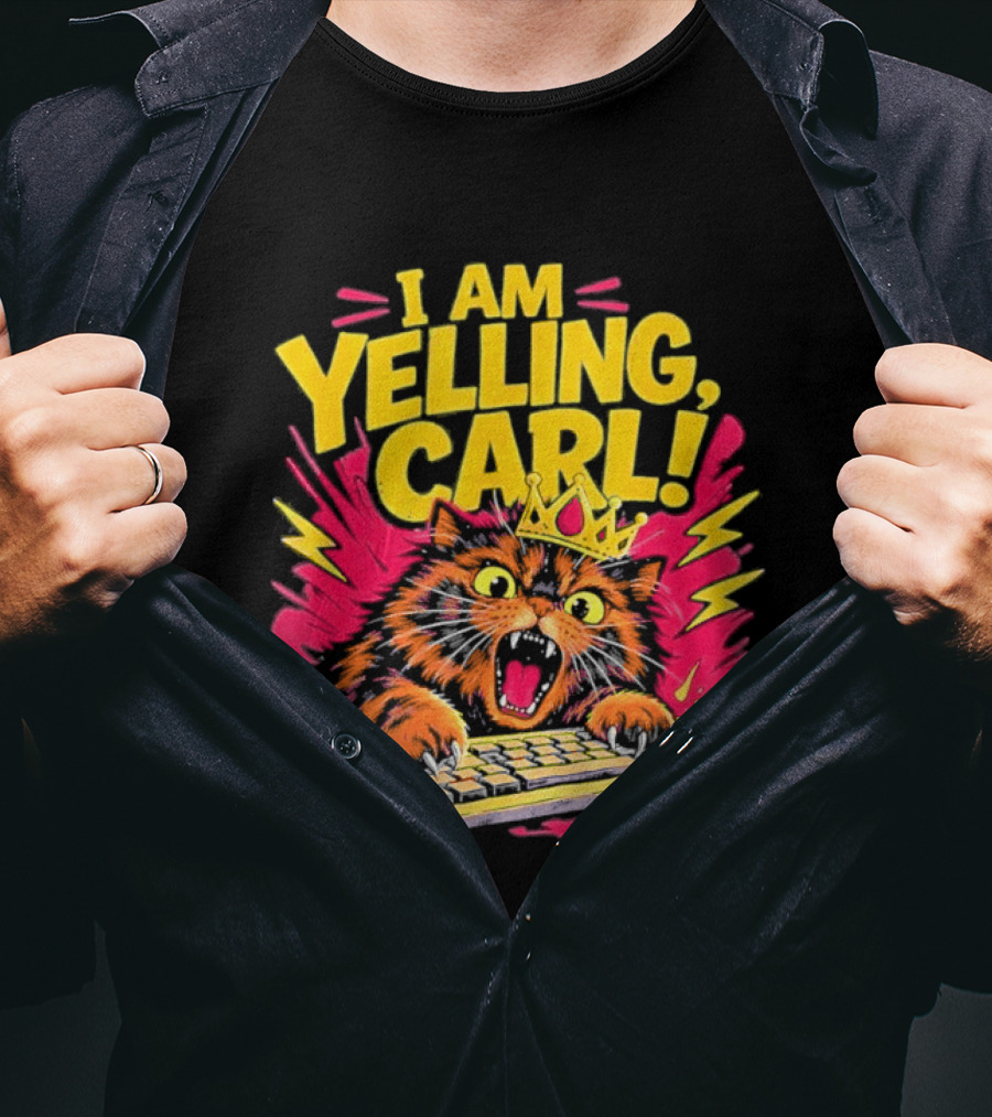 I Am Yelling Carl Cat Keyboard Meme With Donut Crown T-Shirt
