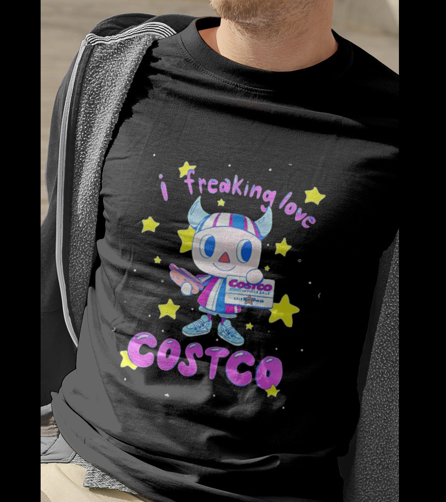 I Freaking Love Costco Cute Cartoon Character Holding Membership Card T-Shirt