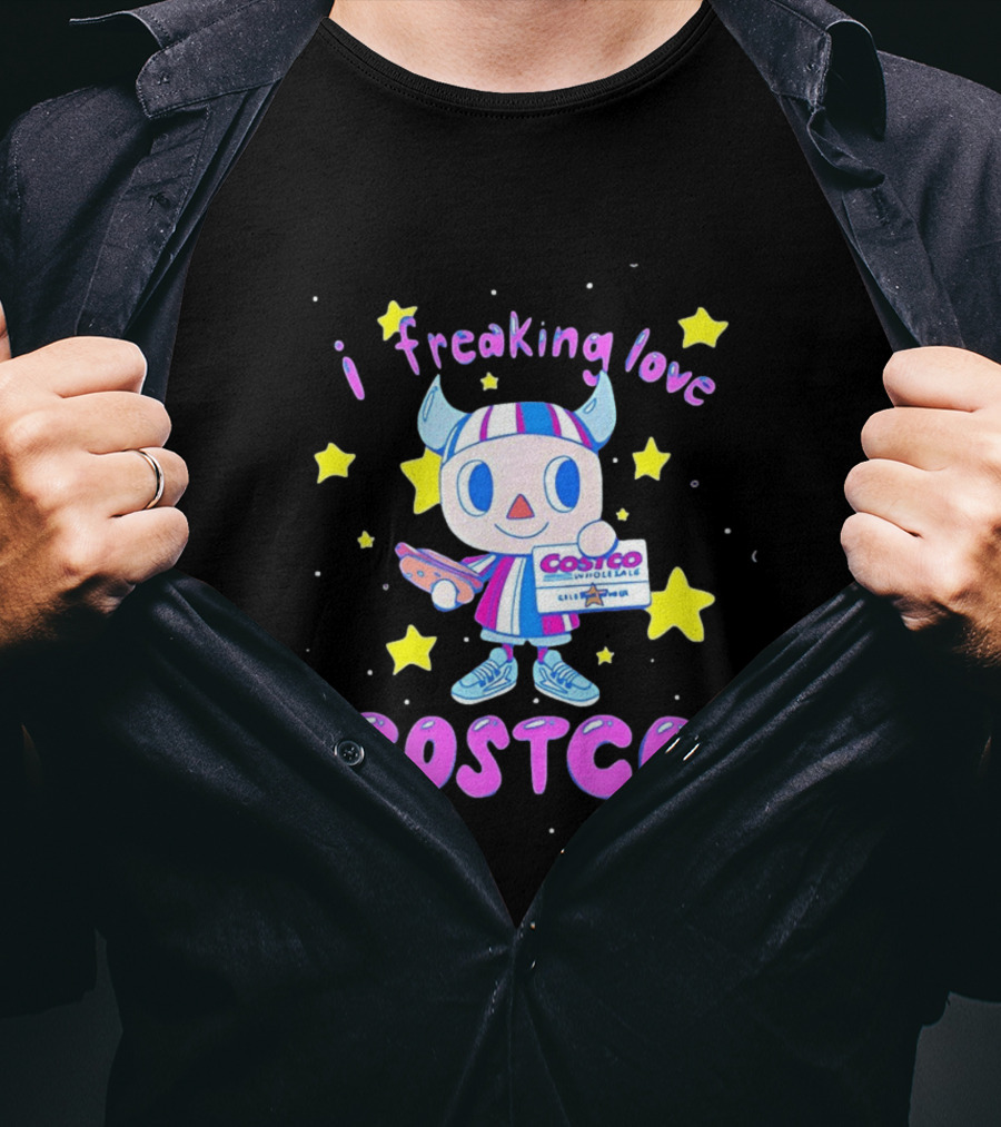 I Freaking Love Costco Cute Cartoon Character Holding Membership Card T-Shirt